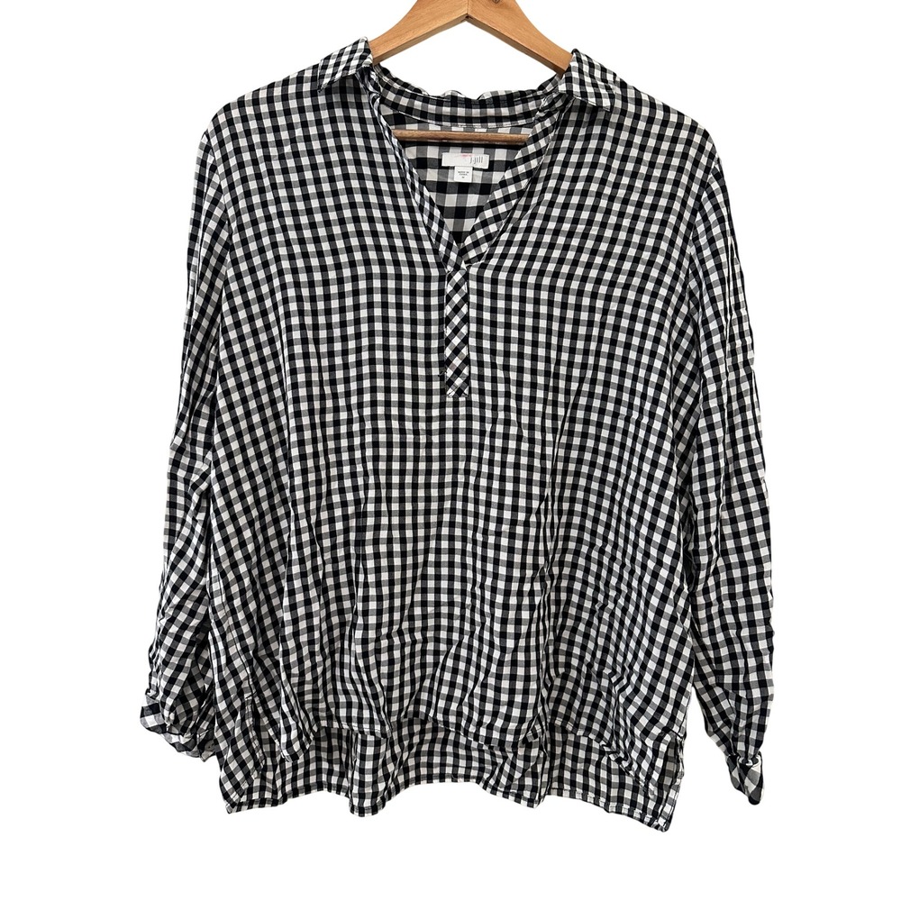 J. Jill Womens Gingham Check Rayon Split Neck Top Size M Western Barn Preppy
